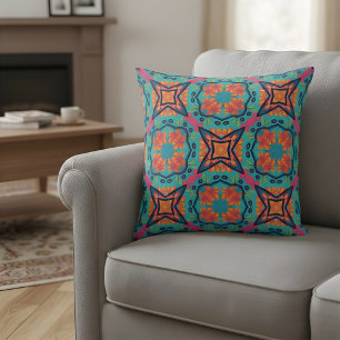 Coussin Motif kaléidoscope floral vibrant