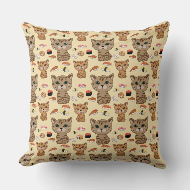Coussin motif kitty et sushi (Recto)