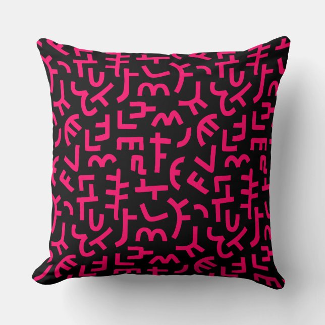 Coussin Motif Kuba Style 121019 - Rouge néon sur noir (Recto)