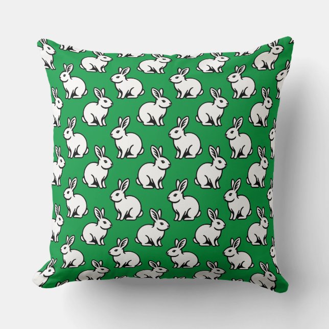 Coussin Motif lapins - Noir et blanc avec Kelly Green (Recto)