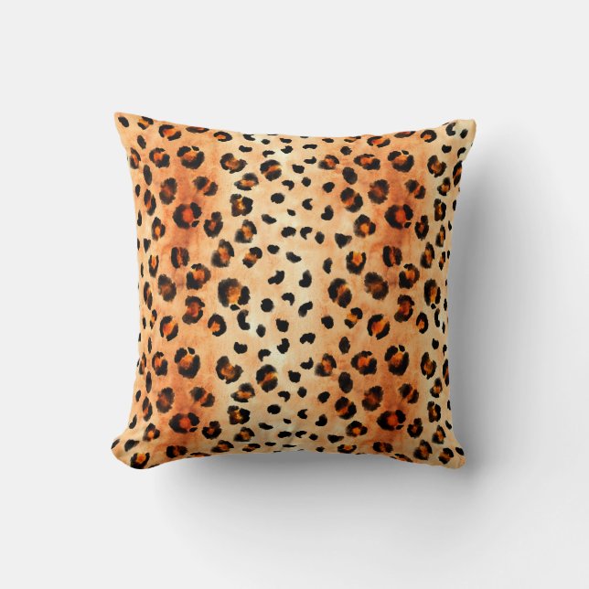 Coussin Motif léopard à l'aquarelle dessiné à la main. Fou (Recto)