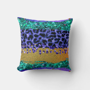 Coussin *~* Motif léopard arc-en-ciel + huile d'or