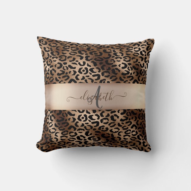 Coussin Motif léopard Bronze Noir Monogramme (Recto)