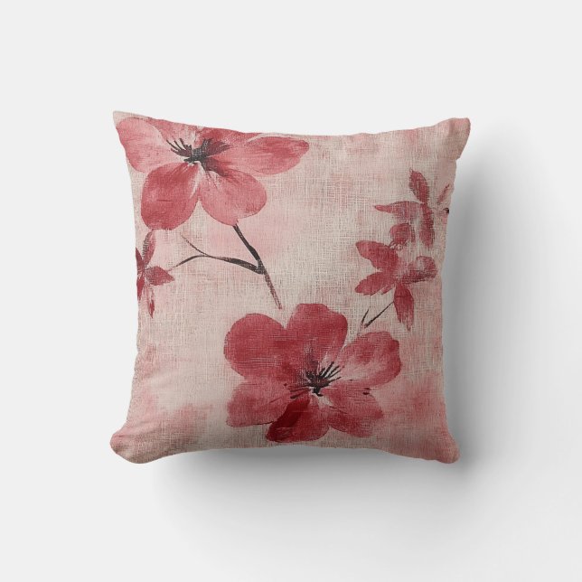 Coussin Motif Lin Floral Rosé Rustique (5) (Recto)