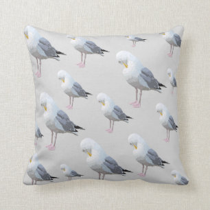 Coussin Motif lissant de mouette sur le gris