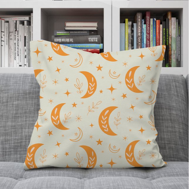 Coussin Motif Lune et Étoiles Boho Orange   (Créateur téléchargé)