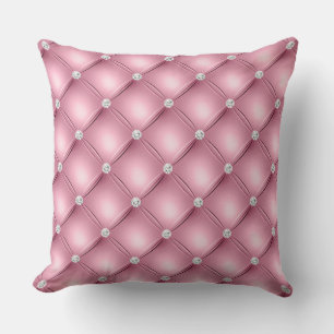 Coussin Motif Luxueux Diamant Rose Clair Tufté