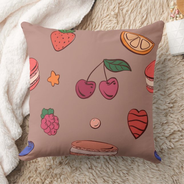 Coussin Motif Macaron Français & Fruit (Couverture)