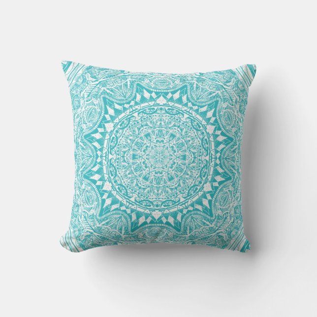 Coussin Motif Mandala bleu clair (Recto)