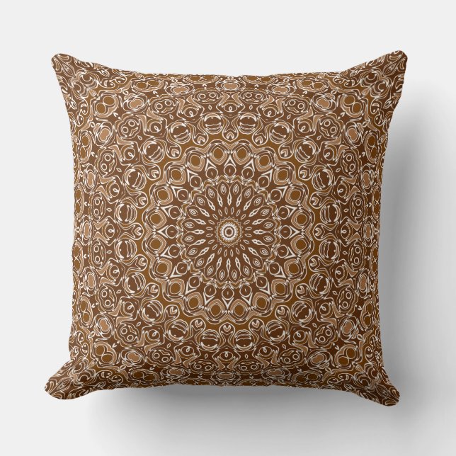 Coussin Motif Mandala Brun Chocolat et Blanc (Recto)