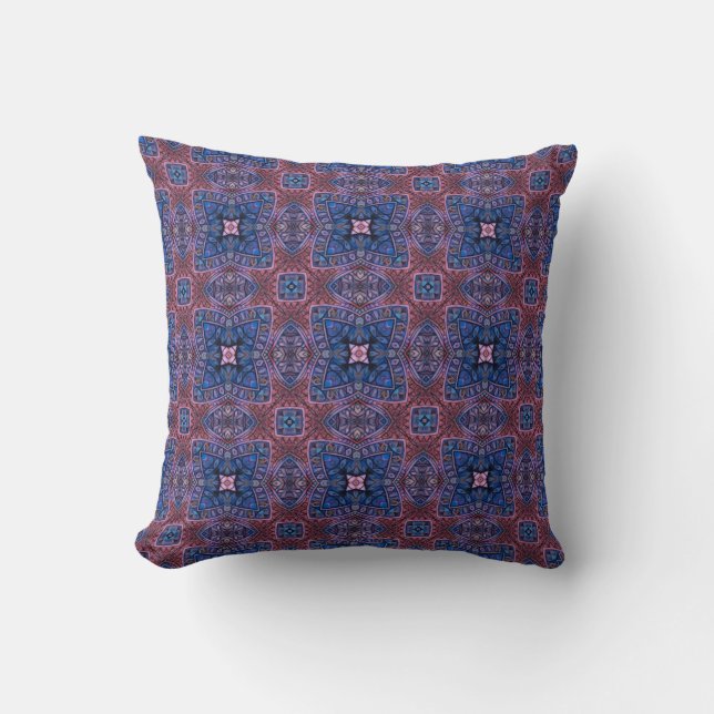 Coussin Motif Mandala complexe violet et carrelage bleu (Recto)