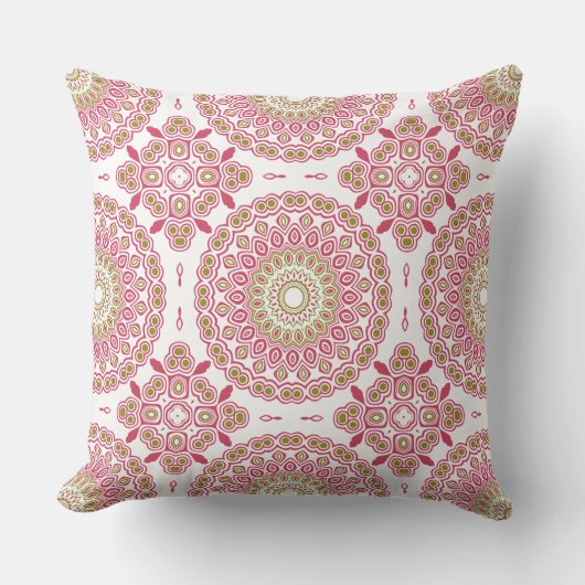 Coussin Motif Mandala Fuchsia et Olive (Recto)