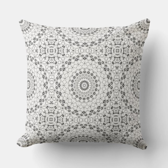 Coussin Motif Mandala géométrique noir et blanc (Recto)