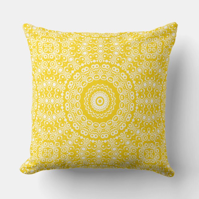 Coussin Motif Mandala jaune or (Recto)