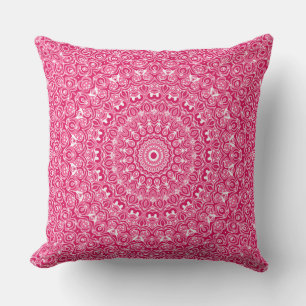 Coussin Motif Mandala Rose Chaud et Blanc