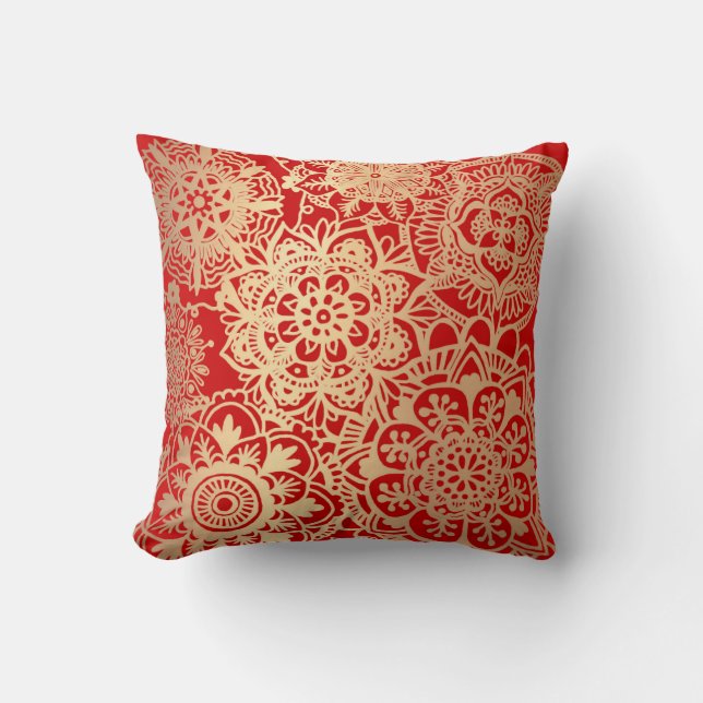 Coussin Motif Mandala rouge et or (Recto)
