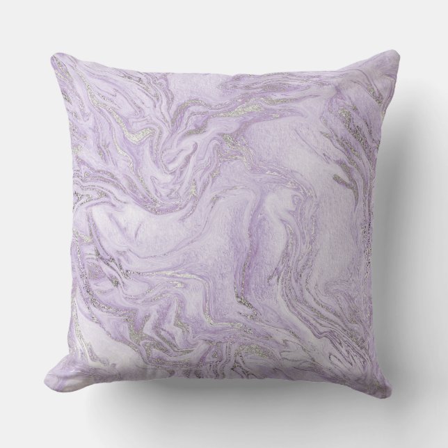 Coussin Motif marbre argent et violet clair moderne (Recto)