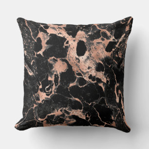 Coussin Motif marbre noir et or rose moderne