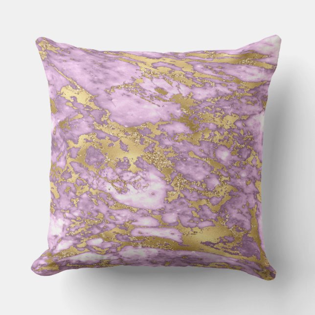 Coussin Motif marbre or et violet clair moderne (Recto)