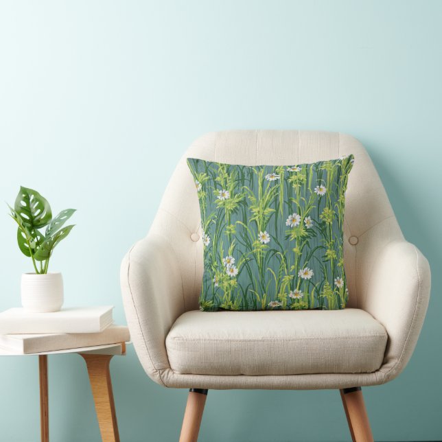 Coussin Motif marguerite, motif vert, (Chaise)