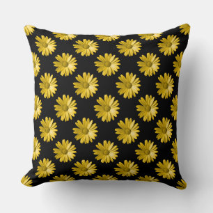 Coussin Motif marguerrier - orange sur noir