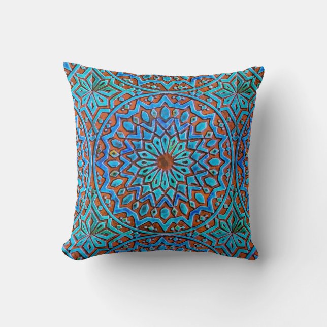 Coussin Motif marocain bleu et Brown de tuile dans (Recto)