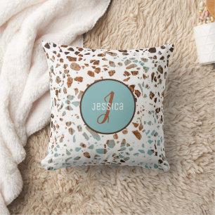 Coussin Motif marron et bleu en Terrazzo Abstrait Personna