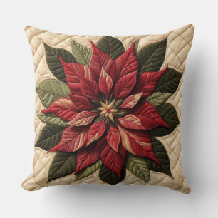 Coussin Motif matelassé poinsettia crème