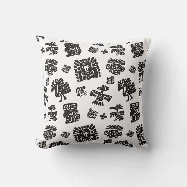 Coussin Motif maya sans couture. Elem noir et blanc (Recto)
