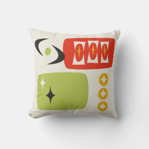 Coussin Motif MCM de l'âge atomique en rouge, vert, jaune