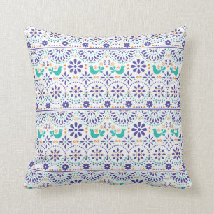 Coussin Motif mexicain d'art populaire de tuile d'oiseau