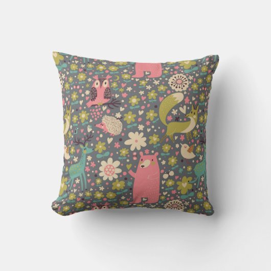 Coussin Motif mignon d'animaux de forêt (Recto)