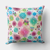 Coussin Motif mignon d'arrière - plan de hibou de fleur (Verso)
