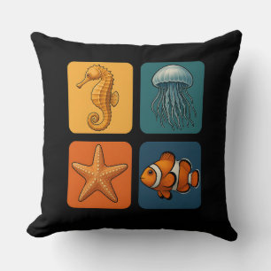 Coussin Motif mignon de la vie marine - Hippocampe, méduse