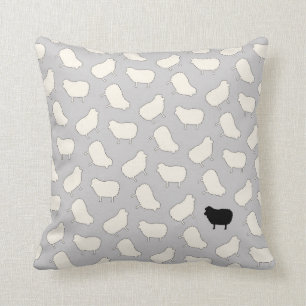 Coussin Motif mignon de moutons noirs en crème sur le gri