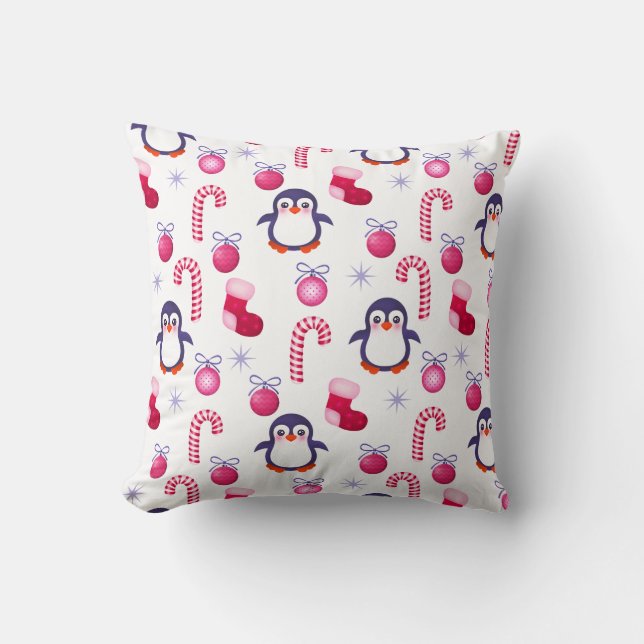 Coussin Motif mignon de Noël rose et blanc avec des (Recto)