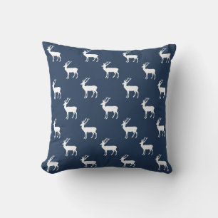 Coussin Motif minimaliste de rennes blancs sur bleu