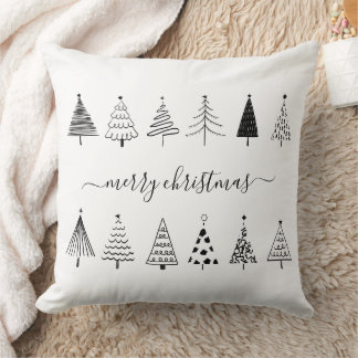 Coussin Motif minimaliste Noël blanc et blanc Arbres