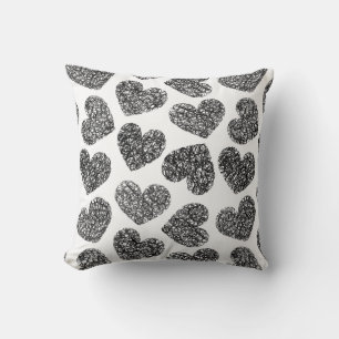 Coussin Motif moderne Black and White Doodle Hearts