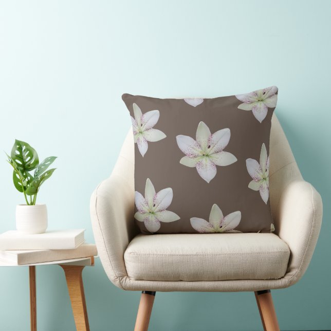 Coussin Motif moderne blanc doré à lys (Chaise)