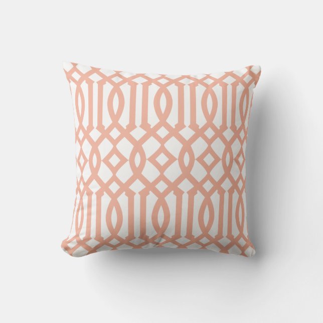 Coussin Motif moderne blanc et abricot orange Trellis (Recto)