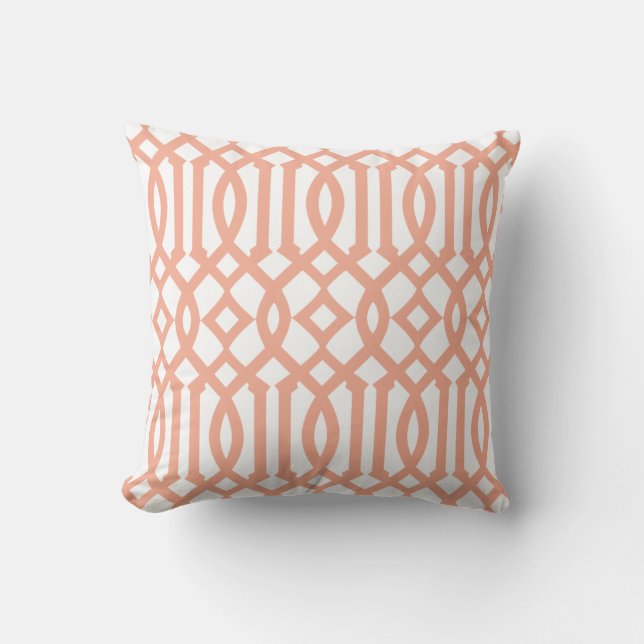 Coussin Motif moderne blanc et abricot orange Trellis (Recto)