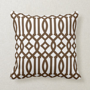 Coussin Motif moderne blanc et Brown Trellis