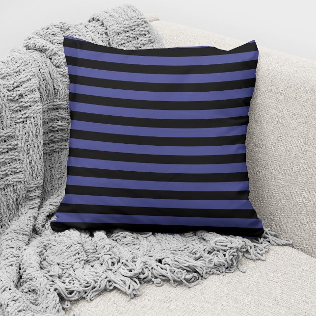 Coussin Motif moderne bleu noir rayé (Créateur téléchargé)
