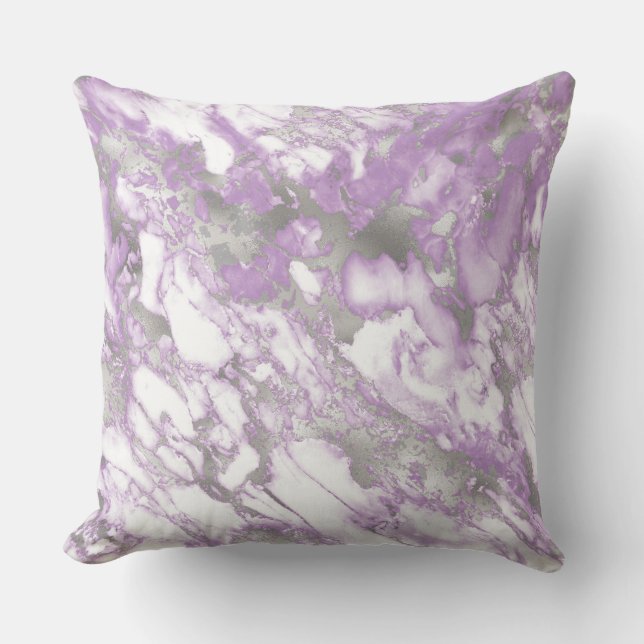 Coussin Motif moderne clair violet et marbre argenté (Recto)