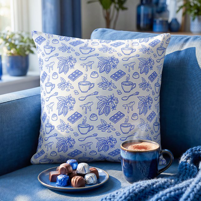 Coussin Motif Moderne de Cacao et Chocolat Toile Bleue (Créateur téléchargé)