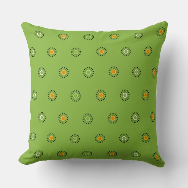 Coussin Motif moderne de pissenlit vert et orange (Recto)