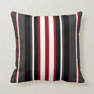 Coussin Motif moderne de rayures sur noir/blanc/gris/rouge