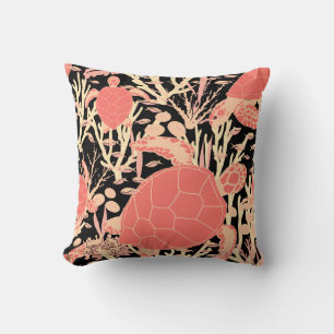Coussin Motif moderne de tortue marine rose noir
