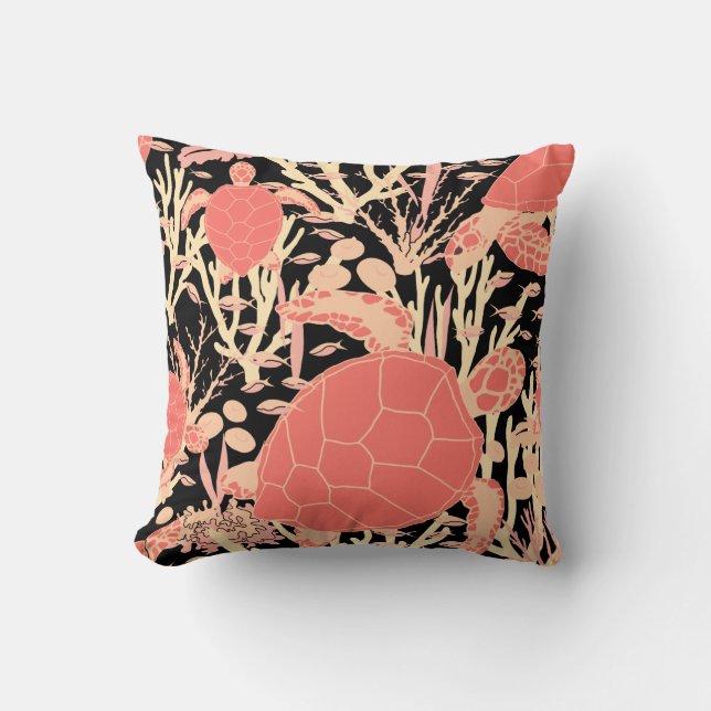 Coussin Motif moderne de tortue marine rose noir (Recto)